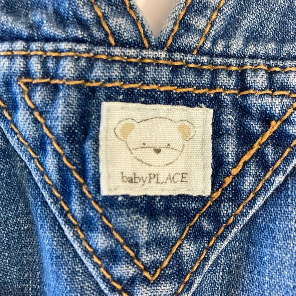 Vintage 90’s The Children’s Place Denim Blue Overall Bib Flare Skirt Dress 6-9m